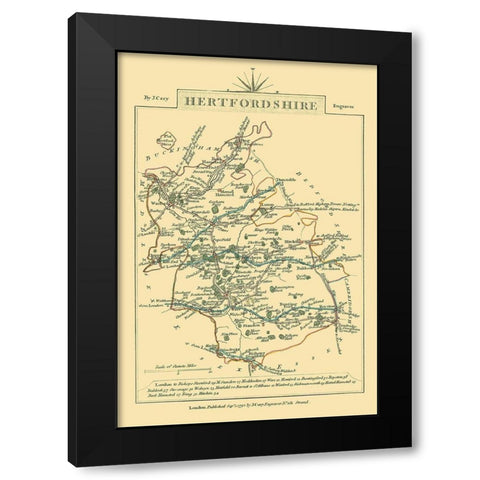 Hertfordshire County England - Cary 1792 Black Modern Wood Framed Art Print with Double Matting by Cary