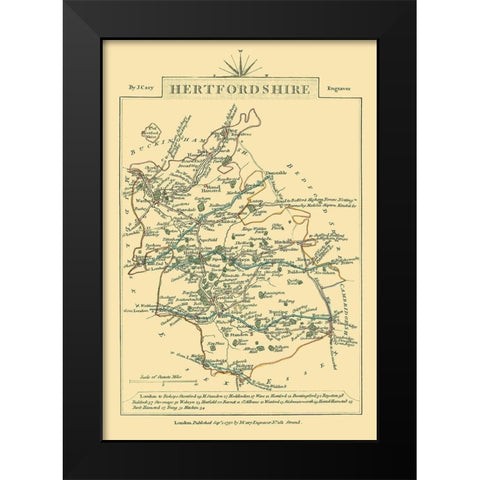 Hertfordshire County England - Cary 1792 Black Modern Wood Framed Art Print by Cary