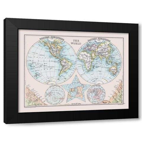 Eastern Western Hemispheheres - Bartholomew 1892 Black Modern Wood Framed Art Print with Double Matting by Bartholomew