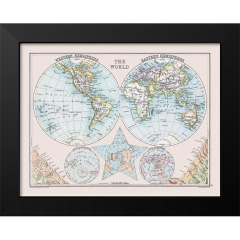Eastern Western Hemispheheres - Bartholomew 1892 Black Modern Wood Framed Art Print by Bartholomew