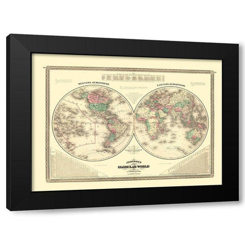 Western Eastern Hemisphere - Johnson 1870 Black Modern Wood Framed Art Print by Johnson