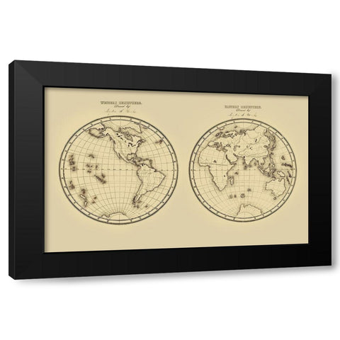 Western Hemisphere Eastern Hemisphere - Fitch 1850 Black Modern Wood Framed Art Print by Fitch