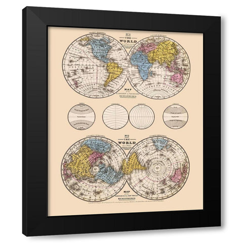 Hemispheres Equatorial Polar Projections - Mit Black Modern Wood Framed Art Print with Double Matting by Mitchell