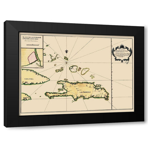 Hispaniola Caribbean Dominican Rep Jamaica Cuba Black Modern Wood Framed Art Print by Mejia