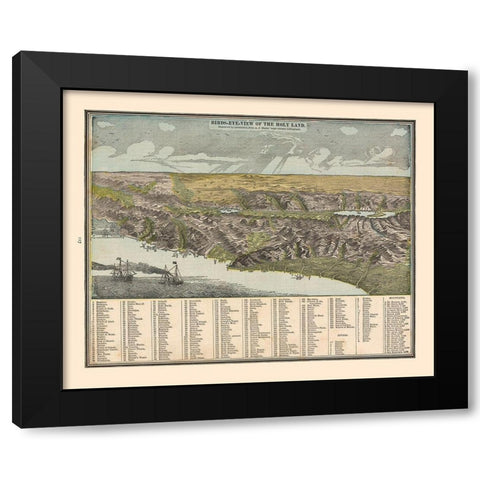 Birds Eye View of The Holy Land - Cram 1888 Black Modern Wood Framed Art Print by Cram