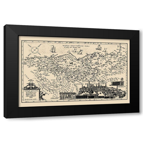 Holy Land with Jerusalem Israel - De Jode 1578 Black Modern Wood Framed Art Print by De Jode