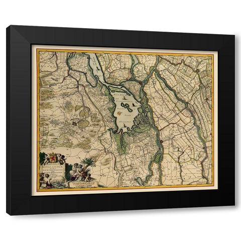 Southern Holland Netherlands - Visscher 1680 Black Modern Wood Framed Art Print with Double Matting by Visscher