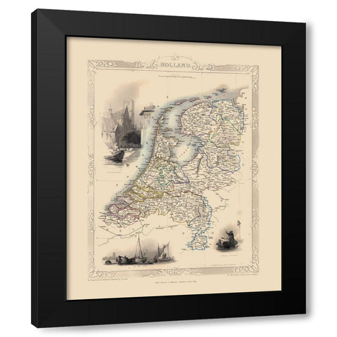 Holland Netherlands - Tallis 1851 Black Modern Wood Framed Art Print by Tallis