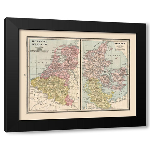 Europe Holland Belgium Denmark - Cram 1888 Black Modern Wood Framed Art Print by Cram