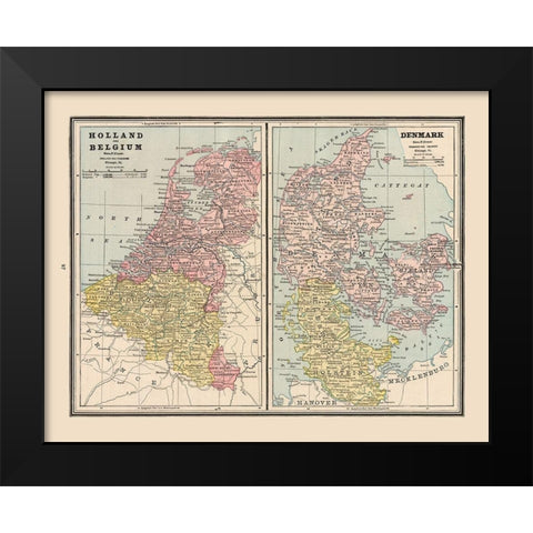 Europe Holland Belgium Denmark - Cram 1888 Black Modern Wood Framed Art Print by Cram