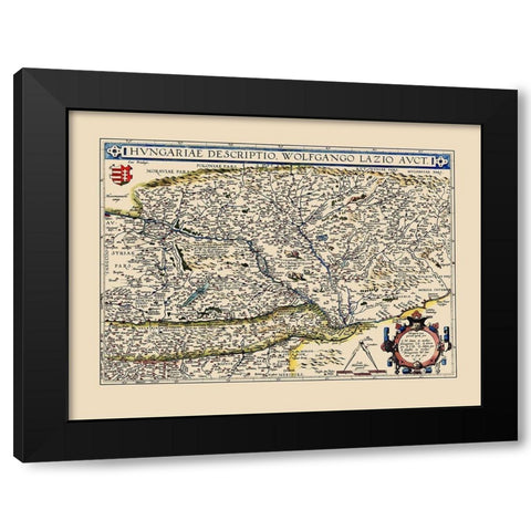 Eastern Europe Hungary - Ortelius 1574 Black Modern Wood Framed Art Print with Double Matting by Ortelius