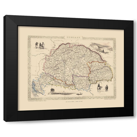 Eastern Europe Hungary - Tallis 1851 Black Modern Wood Framed Art Print by Tallis
