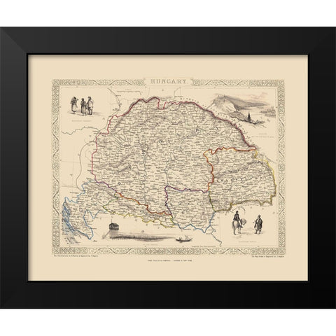 Eastern Europe Hungary - Tallis 1851 Black Modern Wood Framed Art Print by Tallis
