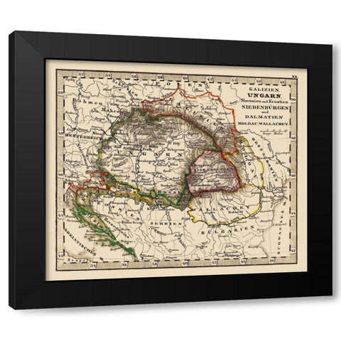 Eastern Europe Hungary Poland Balkan Peninsula Black Modern Wood Framed Art Print with Double Matting by Stieler