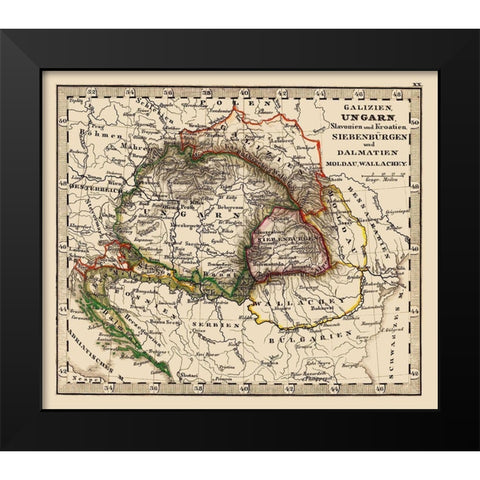 Eastern Europe Hungary Poland Balkan Peninsula Black Modern Wood Framed Art Print by Stieler