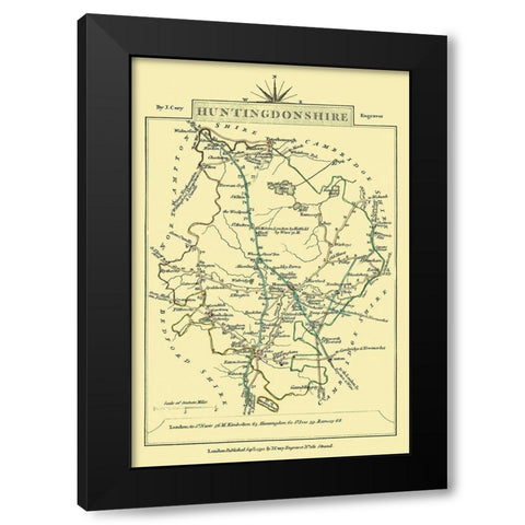 Huntingdonshire County England - Cary 1792 Black Modern Wood Framed Art Print with Double Matting by Cary