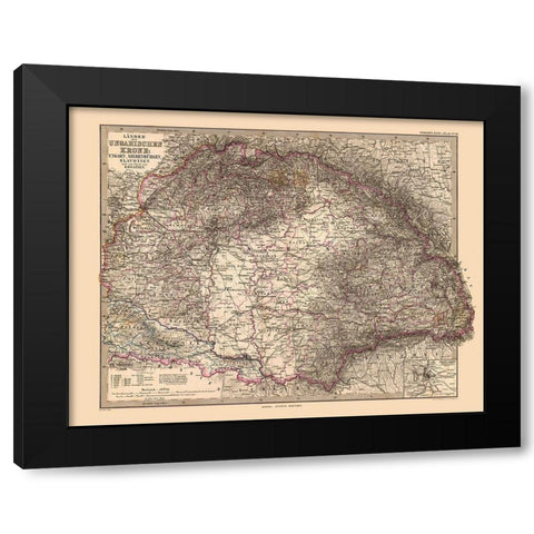 Countries of Hungarian Crown Europe - Stieler 1885 Black Modern Wood Framed Art Print by Stieler