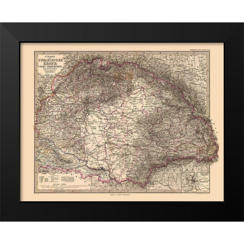 Countries of Hungarian Crown Europe - Stieler 1885 Black Modern Wood Framed Art Print by Stieler