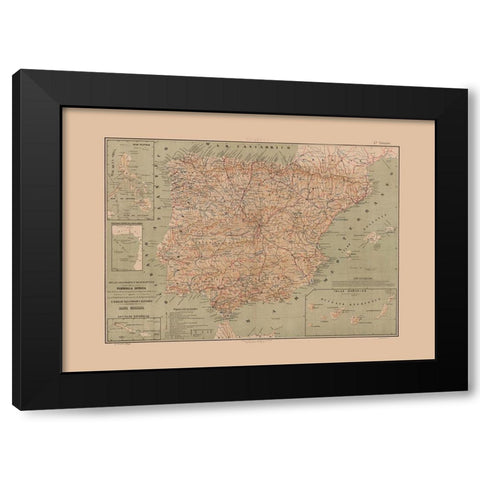 Iberian Peninsula Portugal Spain - Valverde 1880 Black Modern Wood Framed Art Print with Double Matting by Valverde