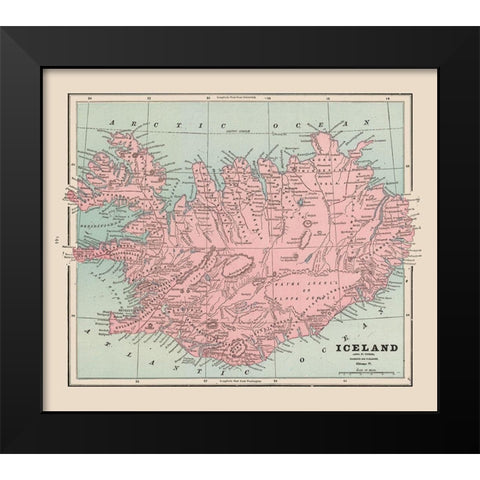 Iceland - Cram 1892 Black Modern Wood Framed Art Print by Cram