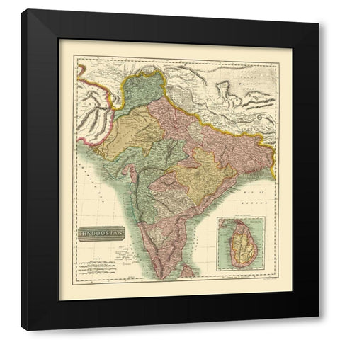 Hindostan British India - Thomson 1814 Black Modern Wood Framed Art Print with Double Matting by Thomson