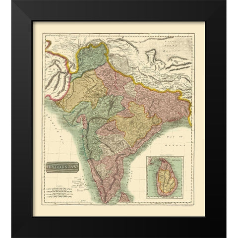 Hindostan British India - Thomson 1814 Black Modern Wood Framed Art Print by Thomson