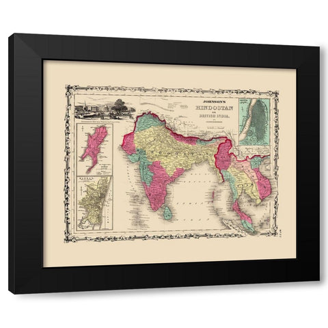 Hindostan British India - Johnson 1860 Black Modern Wood Framed Art Print by Johnson
