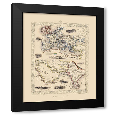 Overland Route To India - Tallis 1851 Black Modern Wood Framed Art Print by Tallis