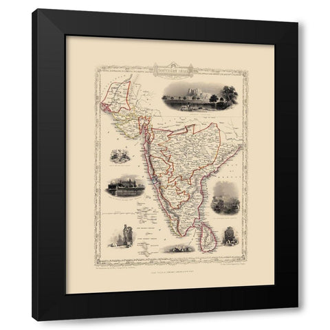 Southern India Sri Lanka - Tallis 1851 Black Modern Wood Framed Art Print by Tallis