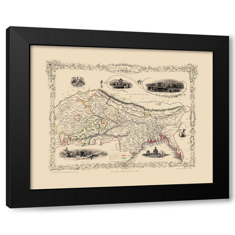 India - Tallis 1851 Black Modern Wood Framed Art Print with Double Matting by Tallis