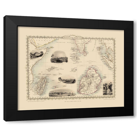 Indian Ocean Islands - Tallis 1851 Black Modern Wood Framed Art Print by Tallis