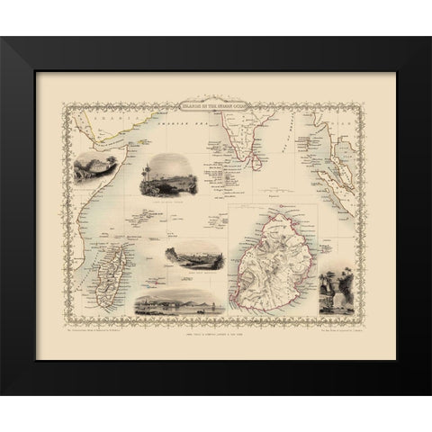 Indian Ocean Islands - Tallis 1851 Black Modern Wood Framed Art Print by Tallis