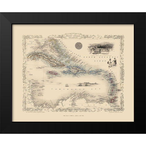 Caribbean Islands West Indies - Tallis 1851 Black Modern Wood Framed Art Print by Tallis