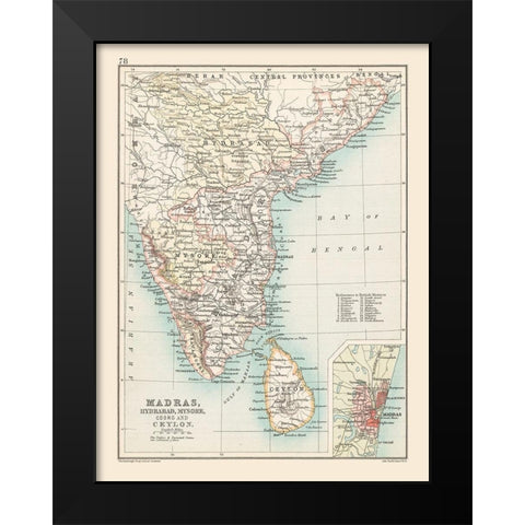 Southern India - Bartholomew 1892 Black Modern Wood Framed Art Print by Bartholomew