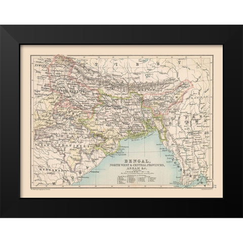 Bengal Region India - Bartholomew 1892 Black Modern Wood Framed Art Print by Bartholomew