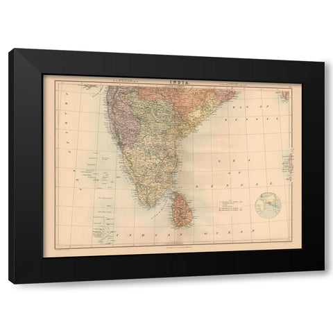 India Sri Lanka - Black 1867 Black Modern Wood Framed Art Print with Double Matting by Black