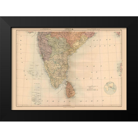 India Sri Lanka - Black 1867 Black Modern Wood Framed Art Print by Black
