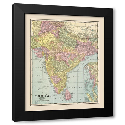 India - Cram 1892 Black Modern Wood Framed Art Print by Cram