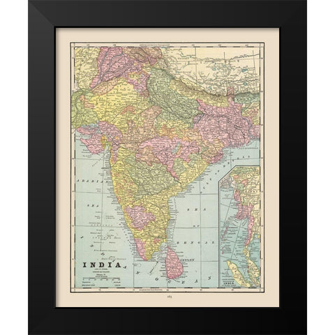 India - Cram 1892 Black Modern Wood Framed Art Print by Cram