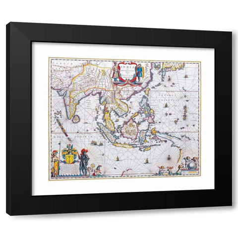 Asia India - Blaeu 1665 Black Modern Wood Framed Art Print with Double Matting by Blaeu