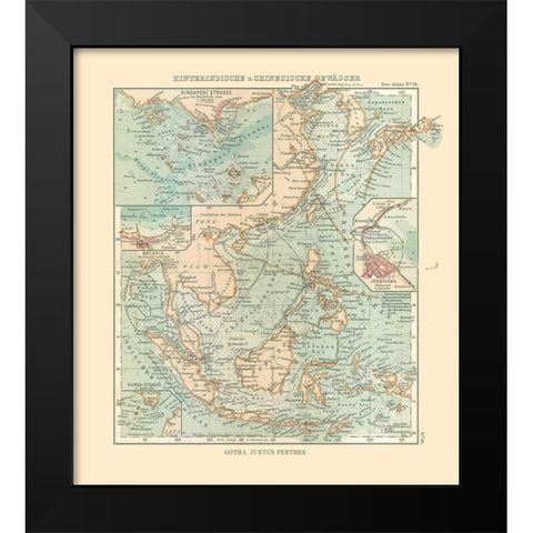 Asia Indian Ocean Yellow Sea - Perthes 1914 Black Modern Wood Framed Art Print by Perthes