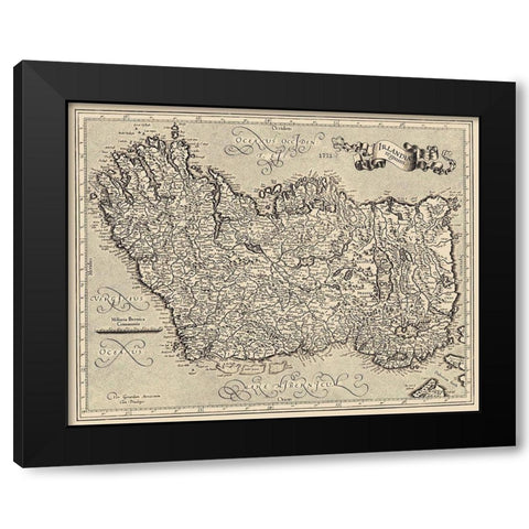 Ireland - Mercator 1595 Black Modern Wood Framed Art Print with Double Matting by Mercator