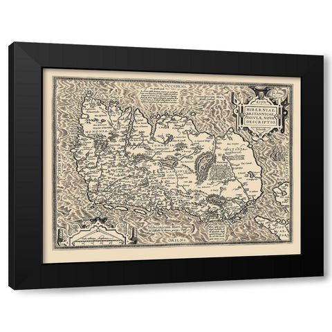 Ireland - Ortelius 1598 Black Modern Wood Framed Art Print by Ortelius