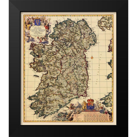 Ireland - Visscher 1689 Black Modern Wood Framed Art Print by Visscher