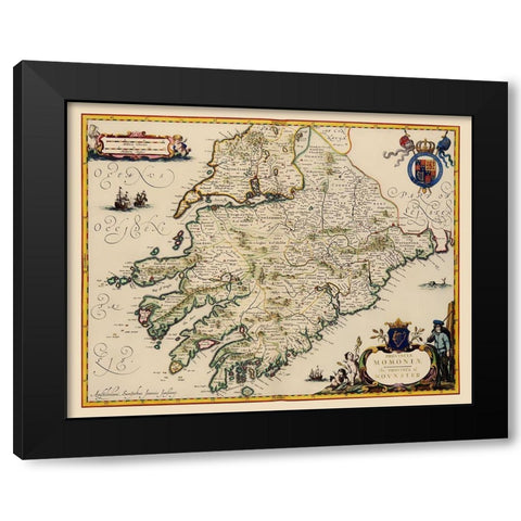 Munster Province Ireland - Jansson 1646 Black Modern Wood Framed Art Print with Double Matting by Jansson