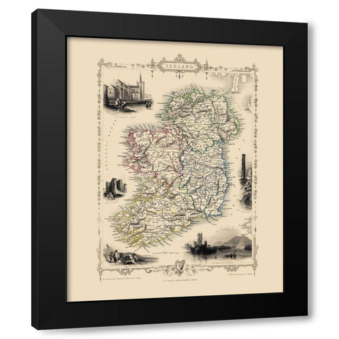 Ireland - Tallis 1851 Black Modern Wood Framed Art Print by Tallis