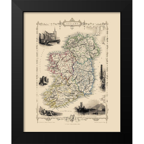 Ireland - Tallis 1851 Black Modern Wood Framed Art Print by Tallis