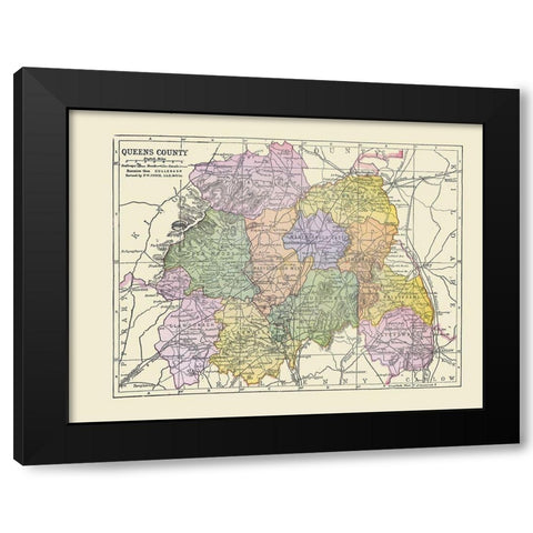 Queens County Ireland - Bartholomew 1882 Black Modern Wood Framed Art Print with Double Matting by Bartholomew