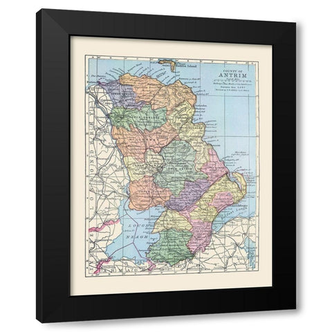 Antrim County Ireland - Bartholomew 1882 Black Modern Wood Framed Art Print by Bartholomew