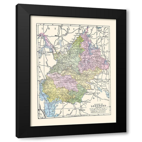 Longford County Ireland - Bartholomew 1882 Black Modern Wood Framed Art Print by Bartholomew